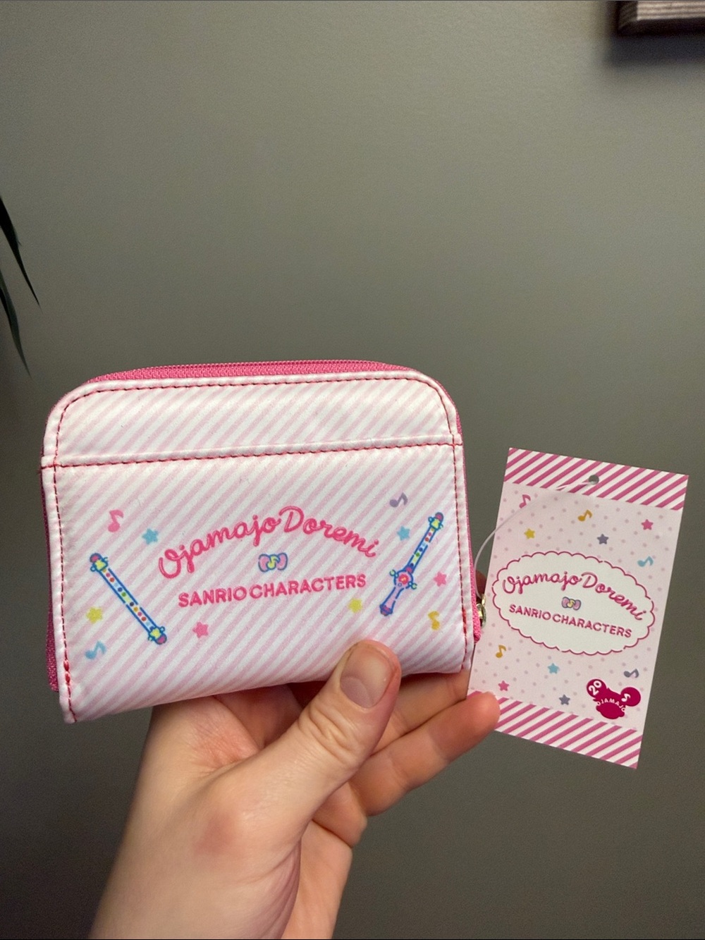 New Ojamajo Doremi x Sanrio Pink Striped Coin Wallet Purse Zippered Bag Anime